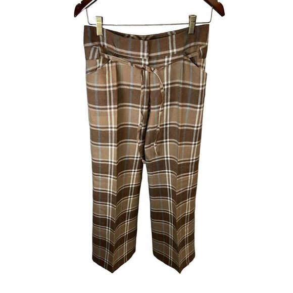 Patrizia Pepe Classic Plaid mid rise Brown 100% Wool Pants sz 40 - Picture 2 of 14